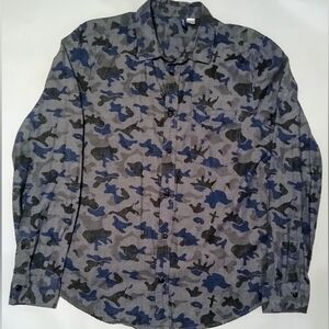 Men's Blue Camouflage Shirt H&M Divided Medium Long Sleeve